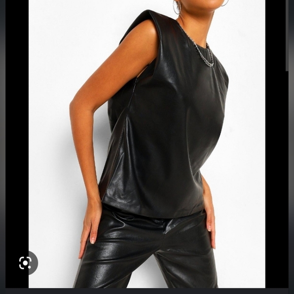 Faux Leather Shoulder Pad T Shirt - Picture 2 of 2
